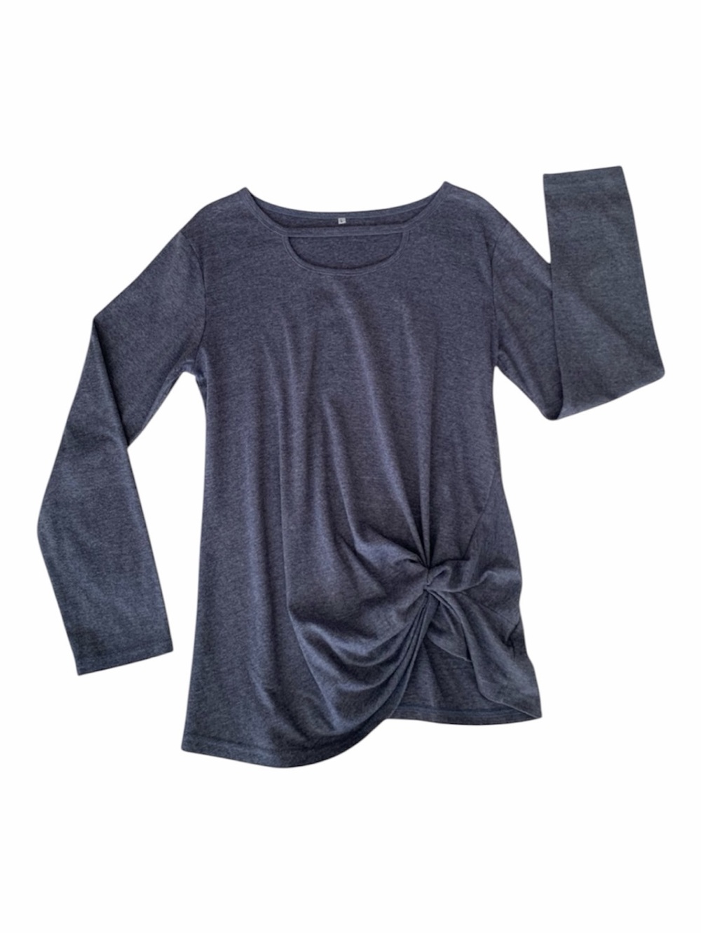 Dark Blue Twist Knot Long Sleeve Pullover Top Womens Large Comfortable